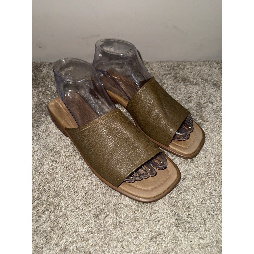 Montego Bay Club Y2K Olive Green Leather Slide Sandals Women's Size 7.5 Boho